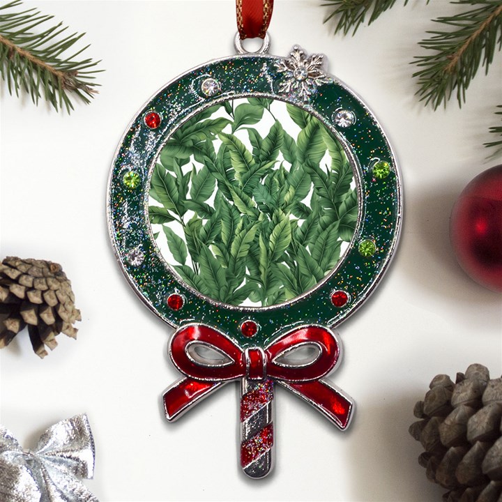 Tropical leaves Metal X Mas Lollipop with Crystal Ornament