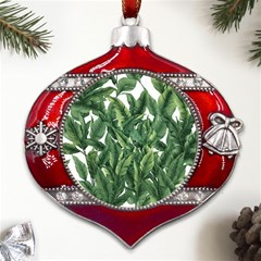 Tropical Leaves Metal Snowflake And Bell Red Ornament