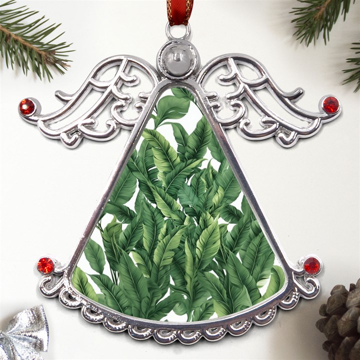 Tropical leaves Metal Angel with Crystal Ornament