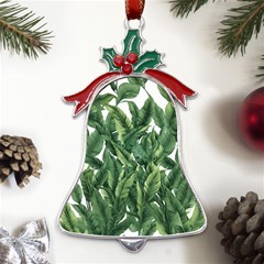 Tropical Leaves Metal Holly Leaf Bell Ornament