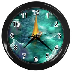 Mountain Wolf Tree Nature Moon Wall Clock (black) by Cemarart