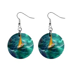 Mountain Birds River Sunset Nature Mini Button Earrings by Cemarart