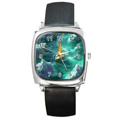 Mountain Birds River Sunset Nature Square Metal Watch by Cemarart