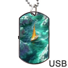 Mountain Birds River Sunset Nature Dog Tag Usb Flash (two Sides) by Cemarart