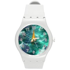 Mountain Birds River Sunset Nature Round Plastic Sport Watch (m) by Cemarart