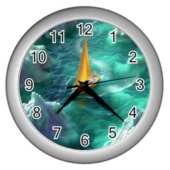 Double Exposure Flower Wall Clock (silver) by Cemarart