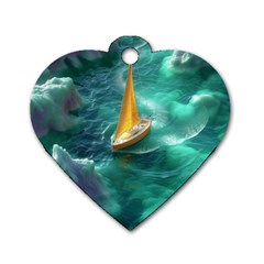 Double Exposure Flower Dog Tag Heart (one Side) by Cemarart