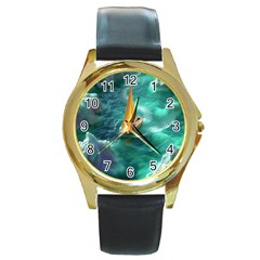 Valley Night Mountains Round Gold Metal Watch by Cemarart