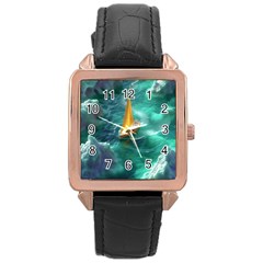 Valley Night Mountains Rose Gold Leather Watch  by Cemarart