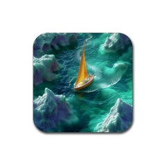 Dolphin Swimming Sea Ocean Rubber Coaster (square) by Cemarart