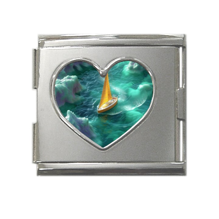 Dolphin Swimming Sea Ocean Mega Link Heart Italian Charm (18mm)