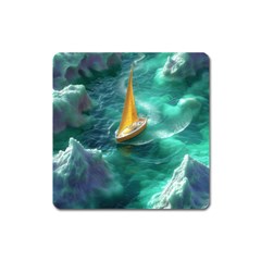 Dolphin Swimming Sea Ocean Square Magnet by Cemarart