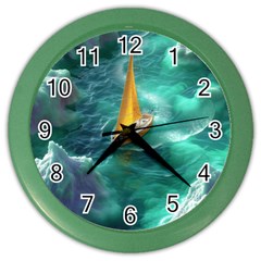 Dolphin Swimming Sea Ocean Color Wall Clock by Cemarart