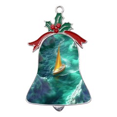 Dolphin Swimming Sea Ocean Metal Holly Leaf Bell Ornament by Cemarart