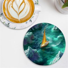 Moon Moonlit Forest Fantasy Midnight Uv Print Round Tile Coaster by Cemarart