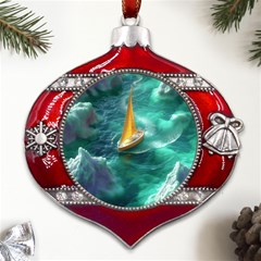 Moon Moonlit Forest Fantasy Midnight Metal Snowflake And Bell Red Ornament by Cemarart