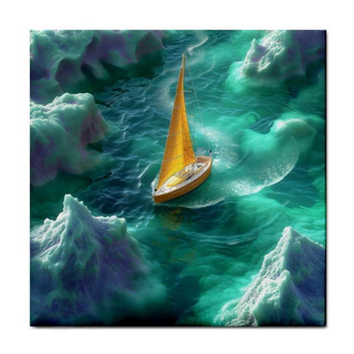 Seascape Boat Sailing Tile Coaster