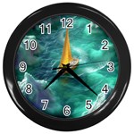 Seascape Boat Sailing Wall Clock (Black) Front