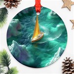 Seascape Boat Sailing Round Ornament (Two Sides) Back