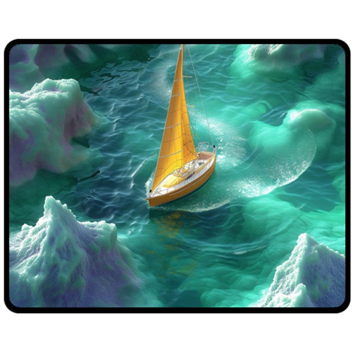 Seascape Boat Sailing Fleece Blanket (Medium)