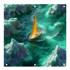 Seascape Boat Sailing Banner And Sign 4  X 4  by Cemarart