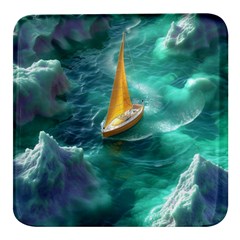 Seascape Boat Sailing Square Glass Fridge Magnet (4 Pack) by Cemarart