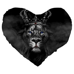 Lion King Of The Jungle Nature Large 19  Premium Flano Heart Shape Cushions by Cemarart