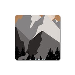 Mountain Wolf Tree Nature Moon Square Magnet by Cemarart