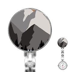 Mountain Wolf Tree Nature Moon Stainless Steel Nurses Watch by Cemarart