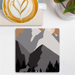 Mountain Wolf Tree Nature Moon Uv Print Square Tile Coaster  by Cemarart