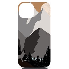 Mountain Wolf Tree Nature Moon Iphone 14 Black Uv Print Case by Cemarart