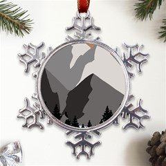 Mountain Wolf Tree Nature Moon Metal Large Snowflake Ornament by Cemarart