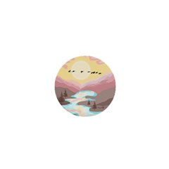 Mountain Birds River Sunset Nature 1  Mini Buttons by Cemarart