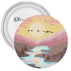 Mountain Birds River Sunset Nature 3  Buttons by Cemarart