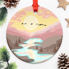 Mountain Birds River Sunset Nature Ornament (round) by Cemarart