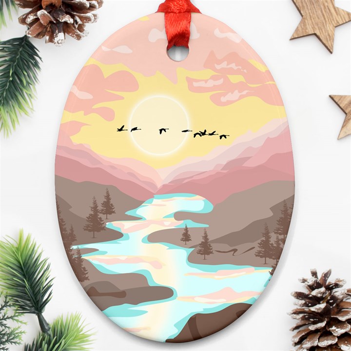 Mountain Birds River Sunset Nature Ornament (Oval)