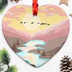 Mountain Birds River Sunset Nature Ornament (heart) by Cemarart