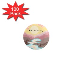 Mountain Birds River Sunset Nature 1  Mini Magnets (100 Pack)  by Cemarart