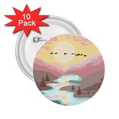 Mountain Birds River Sunset Nature 2 25  Buttons (10 Pack)  by Cemarart