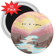 Mountain Birds River Sunset Nature 3  Magnets (10 Pack)  by Cemarart