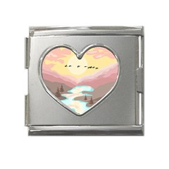 Mountain Birds River Sunset Nature Mega Link Heart Italian Charm (18mm) by Cemarart