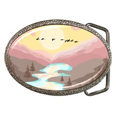 Mountain Birds River Sunset Nature Belt Buckles by Cemarart