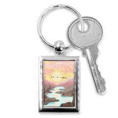 Mountain Birds River Sunset Nature Key Chain (rectangle) by Cemarart