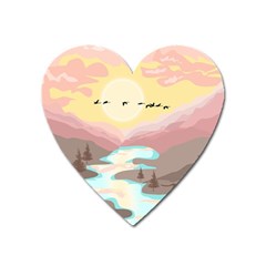 Mountain Birds River Sunset Nature Heart Magnet by Cemarart