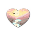 Mountain Birds River Sunset Nature Rubber Coaster (Heart) Front