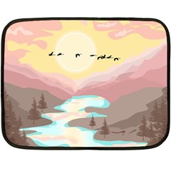 Mountain Birds River Sunset Nature Fleece Blanket (mini) by Cemarart