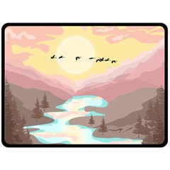 Mountain Birds River Sunset Nature Fleece Blanket (large) by Cemarart