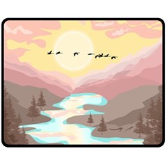 Mountain Birds River Sunset Nature Fleece Blanket (medium) by Cemarart