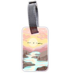 Mountain Birds River Sunset Nature Luggage Tag (two Sides) by Cemarart