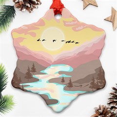 Mountain Birds River Sunset Nature Ornament (snowflake) by Cemarart